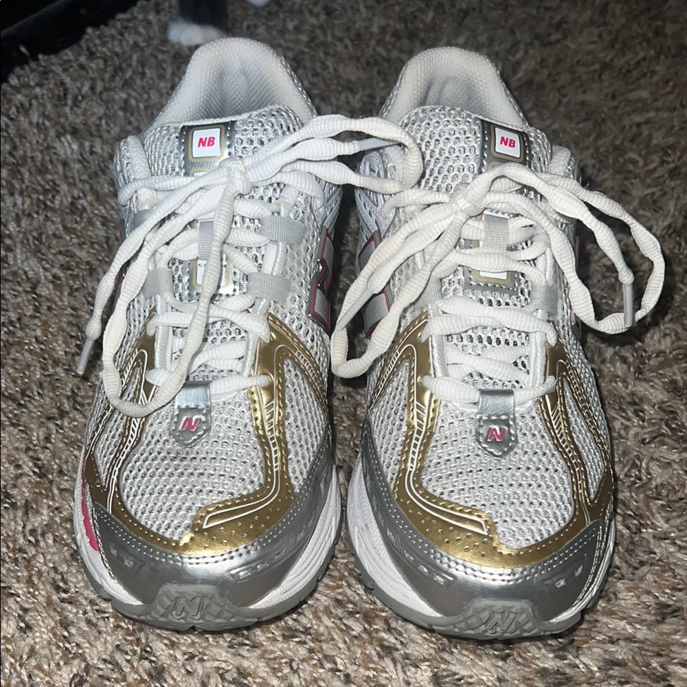 New Balance Metallic Gold and Silver Running Shoes